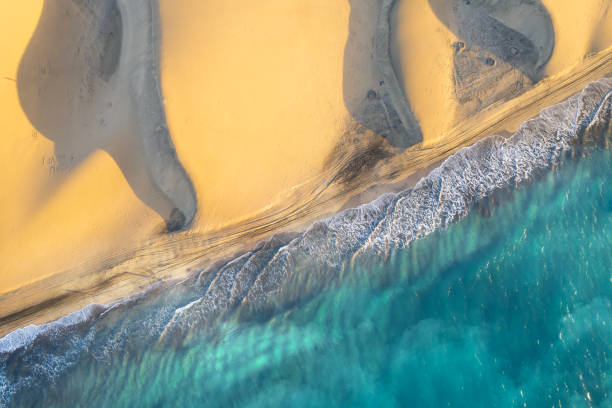 Landscape with Maspalomas sand dunes and Atlantic ocean Landscape with Maspalomas sand dunes and Atlantic ocean, Gran Canaria, Spain grand canary stock pictures, royalty-free photos & images