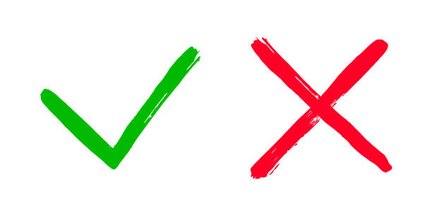 ilustrações, clipart, desenhos animados e ícones de cross x e tick v ok verifique a ilustração do vetor isolado no fundo branco. - voting pen questionnaire green