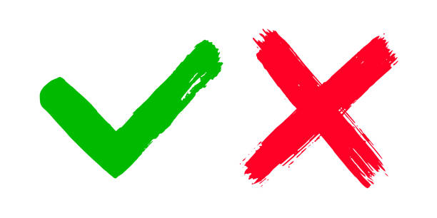 ilustrações, clipart, desenhos animados e ícones de cross x e tick v ok verifique a ilustração do vetor isolado no fundo branco. - voting pen questionnaire green
