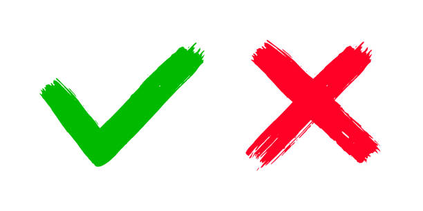 kreuz x und tick v ok häkchen vektor-illustration isoliert auf weißem hintergrund. - voting pen questionnaire green stock-grafiken, -clipart, -cartoons und -symbole