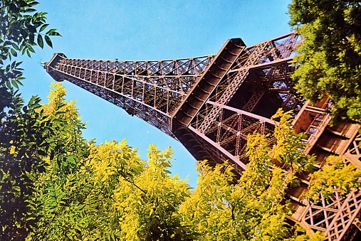 Paris, France - cityscape with Trocadero gardens and Eiffel Tower. UNESCO World Heritage Site.