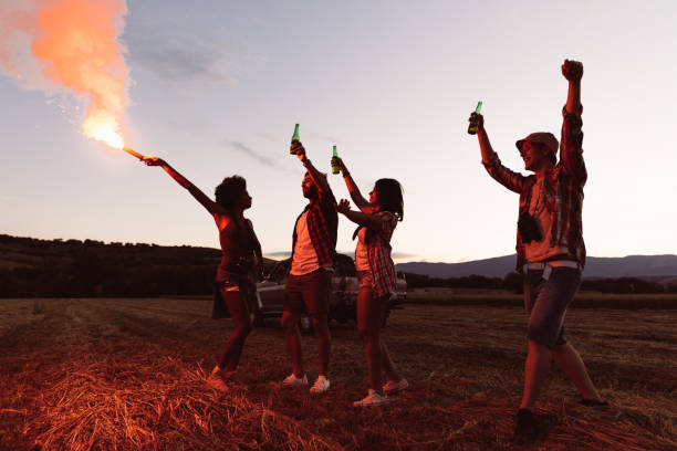 istock Gourp of friends playing with fireworks 1368351661