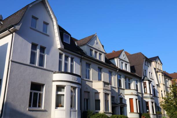 Recklinghausen city, Germany. Beautiful apartment buildings and villas street view in Paulusviertel district.