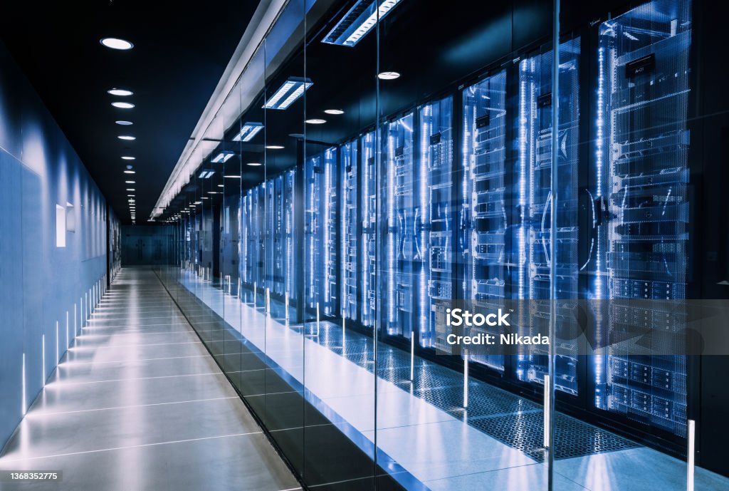 data center in server room with server racks Server Room Stock Photo