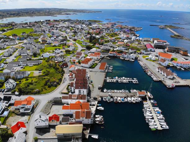 Norway Karmoy island aerial view Karmoy island, Norway - Akrehamn drone view haugaland photos stock pictures, royalty-free photos & images