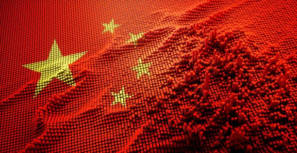 chinese flag with digital matrix - chinese flag imagens e fotografias de stock
