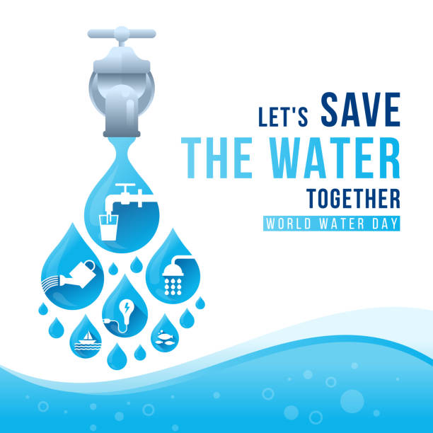 istock world water day banner  - Let's save the water together text and Blue drops water with white icons about the topic of water falling from the tap vector design 1368354561