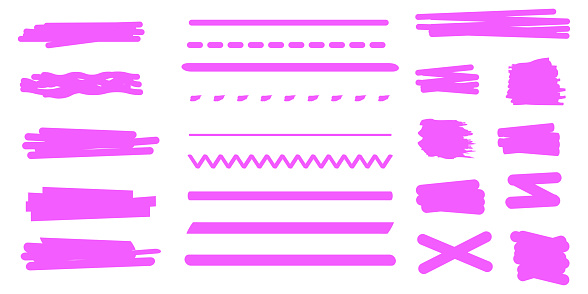 Pink marker lines. Ink style. Grunge pattern. Line drawing. Sketch stroke. Color pencil. Vector illustration. Stock image. EPS 10.