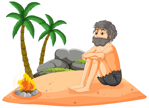 A man on deserted island isolated illustration