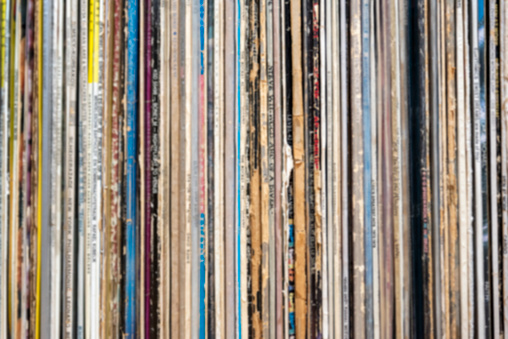 Stack of old vinyl records - a little defocused
