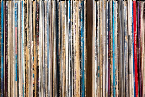 Stack of old vinyl records