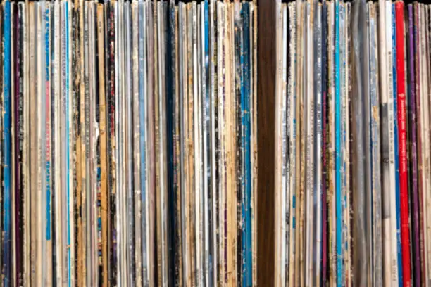 Stack of old vinyl records - a little defocused