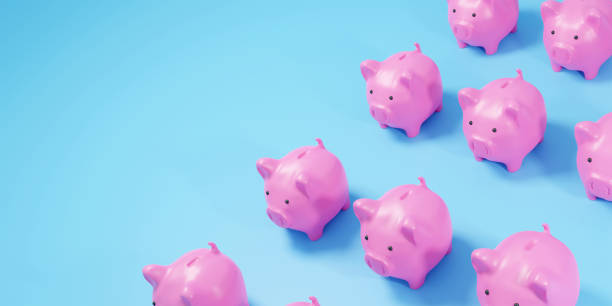 istock Pink piggy bank on blue background. 3D Illustration 1368361118