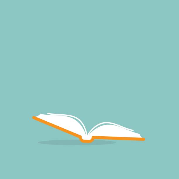 istock Open book with red book cover isolated on powder blue background. Cartoon vector illustration. Reading, education, learning logo. 1368361965