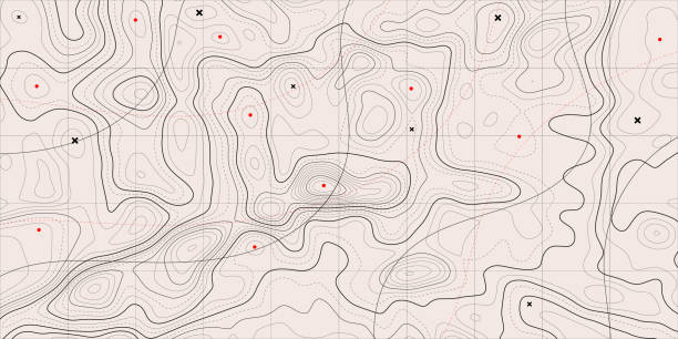 illustrations, cliparts, dessins animés et icônes de arrière-plan de la carte topographique. carte de ligne géographique avec affectations d’altitude. grille géographique d’arrière-plan de contour. - topographic map