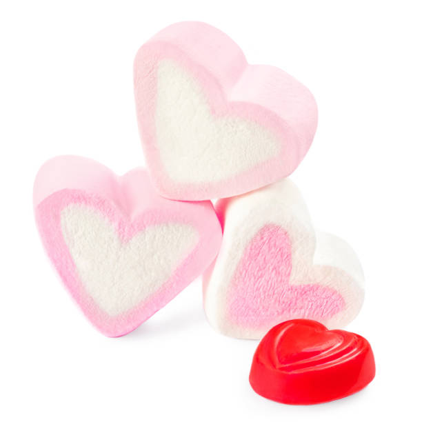istock Sweet heart shape Marshmallow isolated on white background with red chocolate candy. Valentines Day concept