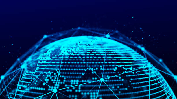 istock Abstract planet Earth with particles and a connected shell with lines. Science and technology. 1368364036