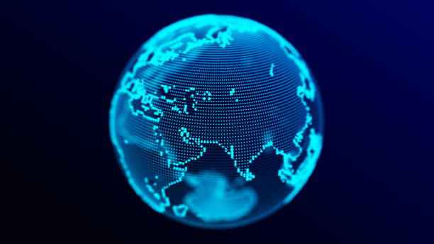 istock Abstract planet Earth with particles and a connected shell with lines. Global network connection. 1368364118