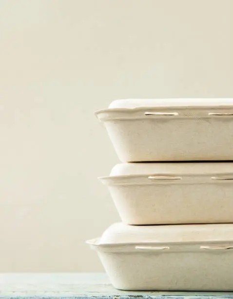 Photo of set of environment friendly boxes containers for food takeaways, food delivery