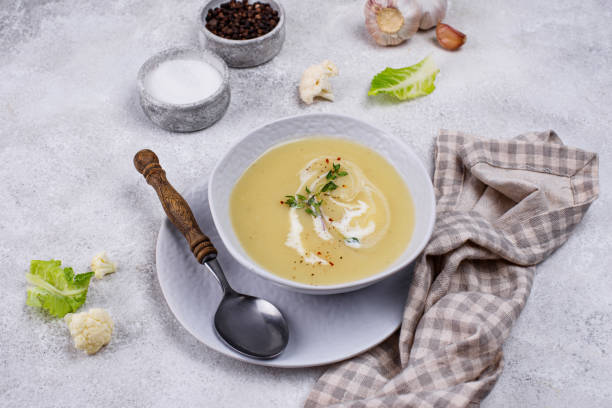 istock Healthy vegan cauliflower cream soup 1368365286