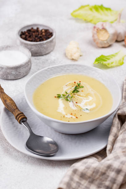istock Healthy vegan cauliflower cream soup 1368365290