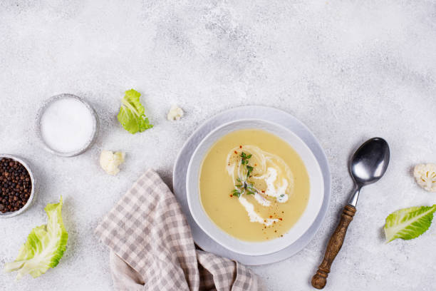 istock Healthy vegan cauliflower cream soup 1368365291