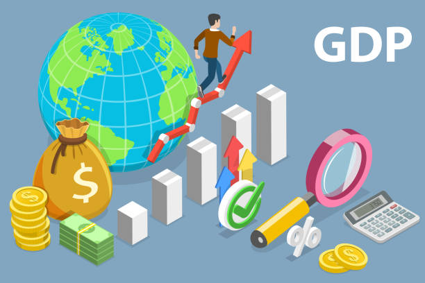 3D Isometric Flat Vector Conceptual Illustration of GDP, Gross Domestic Product 3D Isometric Flat Vector Conceptual Illustration of GDP, Gross Domestic Product , Monetary Measure of the States Market Value of All the Final Goods gdp stock illustrations
