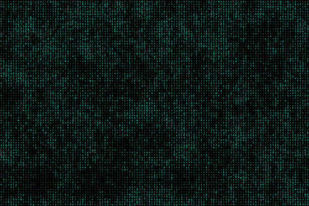 Computer code abstract background Letters, digits and symbols forming a matrix dark background. binary code data coding digital display stock illustrations