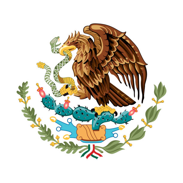 Flag of Mexico detail icon vector isolated on a white background The coat of arms of Mexico icon vector. Mexican eagle perched on a prickly pear cactus devouring a rattlesnake vector mexican flag stock illustrations