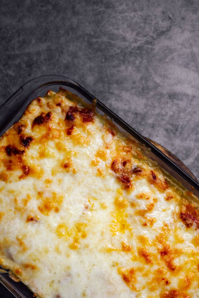 istock Homemade baked lasagna with copy space. 1368370470