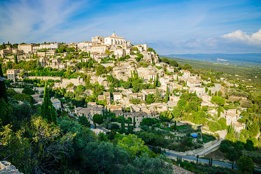 Gordes, a medieval village in the Luberon valley in France perched on a hilltop in Provence, France