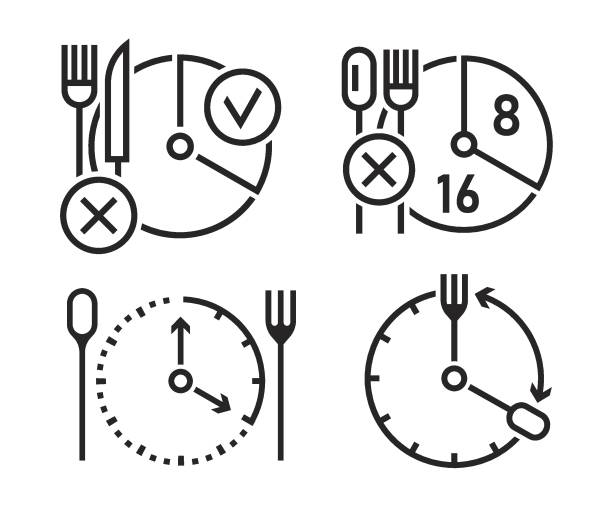 intermittierendes fastensymbol. persönliche diätplan-sammlung. vektor in schwarzer farbe - fasten stock-grafiken, -clipart, -cartoons und -symbole