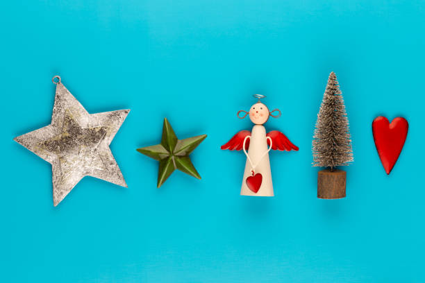 Christmas composition. Christmas decorations on color background. Flat lay, top view, copy space.
