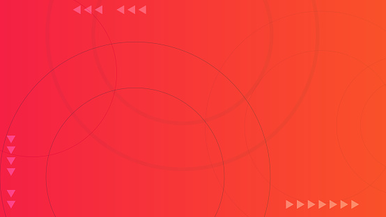 Abstract gradient red background with outlined circular shapes and arrows. Vector stock illustration.