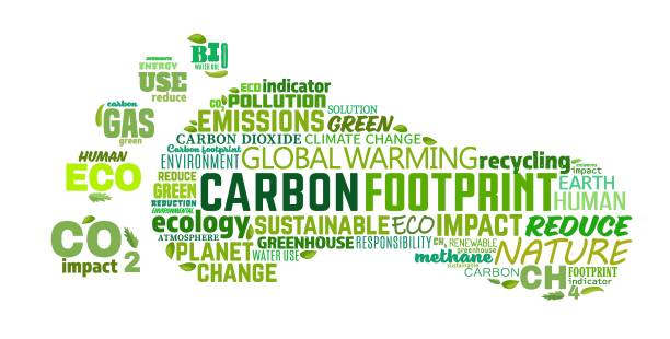 illustrazioni stock, clip art, cartoni animati e icone di tendenza di impronta di carbonio. ecologia, simbolo del riscaldamento globale. illustrazione vettoriale modificabile - recycling carbon footprint footprint sustainable resources