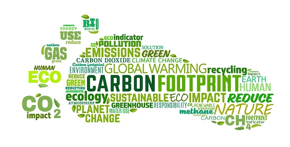Carbon footprint. Total amount of greenhouse gases, carbon dioxide and methane, generated by our actions. Ecology, global warming concept. Editable vector illustration isolated on a white background.