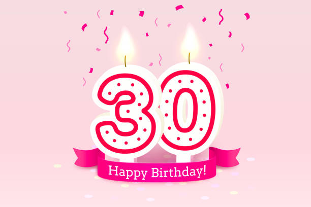 illustrations, cliparts, dessins animés et icônes de joyeux anniversaire années. 30 anniversaire de l’anniversaire, bougie sous forme de chiffres. vecteur - 30 to 34 years