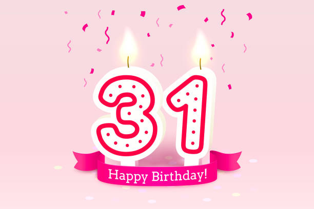 с днем рождения. 31 годовщина со дня рождения, свеча в виде цифр. вектор - 30 to 34 years illustrations stock illustrations