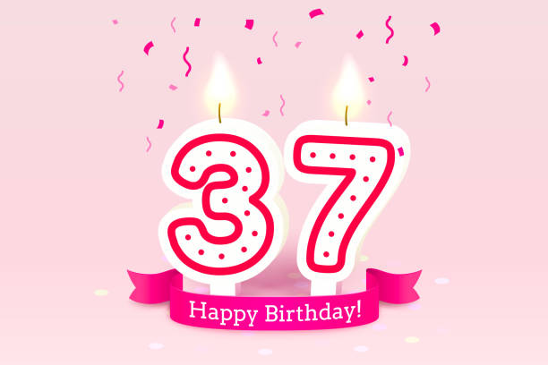 Happy Birthday years. 37 anniversary of the birthday, Candle in the form of numbers. Vector Happy Birthday years. 37 anniversary of the birthday, Candle in the form of numbers. Vector illustration number 37 stock illustrations