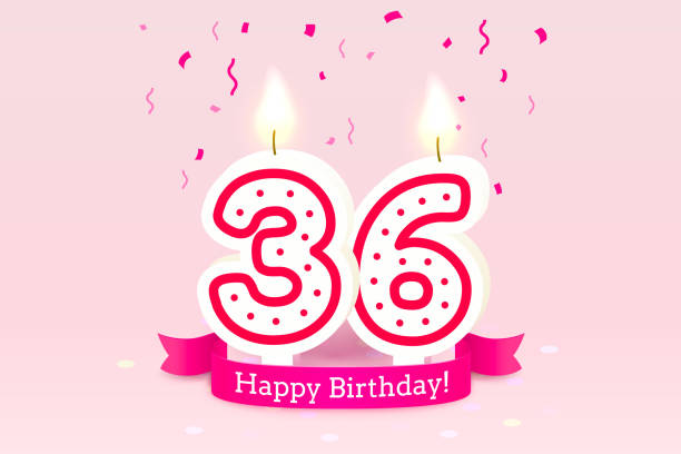 Happy Birthday years. 36 anniversary of the birthday, Candle in the form of numbers. Vector Happy Birthday years. 36 anniversary of the birthday, Candle in the form of numbers. Vector illustration number 36 stock illustrations