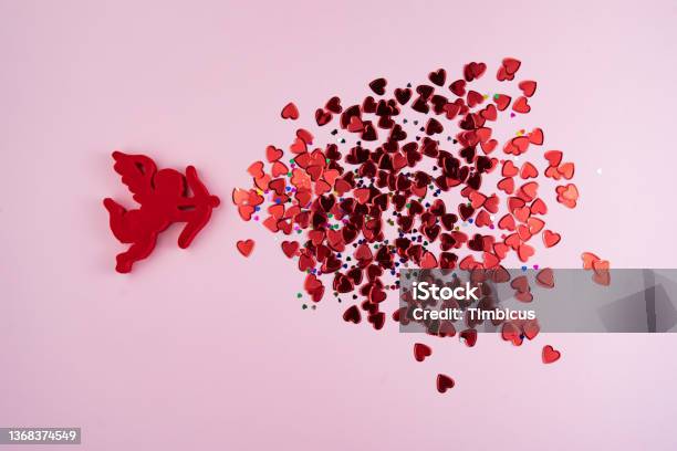 Happy Saint Valentines Day Stock Photo - Download Image Now - Cupid, Backgrounds, Confetti