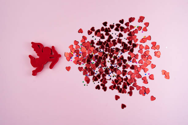 happy saint valentines day - heart shape confetti small red imagens e fotografias de stock