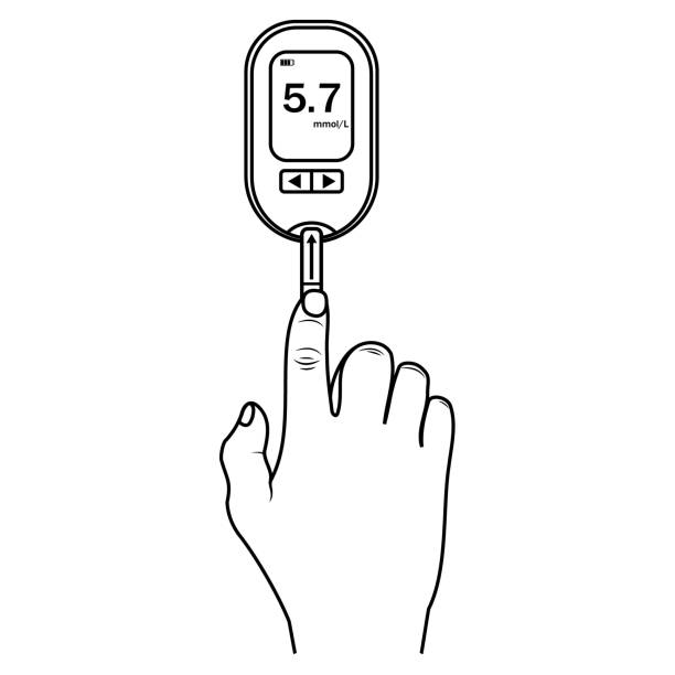 illustrations, cliparts, dessins animés et icônes de mesure du glucose dans le sang par l’appareil contour noir isolé vecteur illustration - meter diabetes blood scrutiny