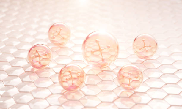 molecola all'interno della bolla su sfondo rosa. - nanotecnologia foto e immagini stock