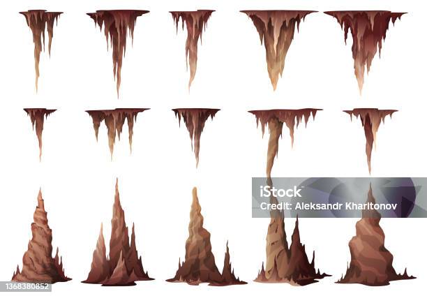 Stalactites And Stalagmites Collection Vector Illustration Natural Growths And Mineral Formations Stock Illustration - Download Image Now