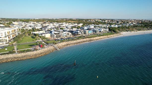 Aerial photo of Cottesloe Beach in Perth, Australia Aerial photo of Cottesloe Beach in Perth, Australia cottesloe stock pictures, royalty-free photos & images