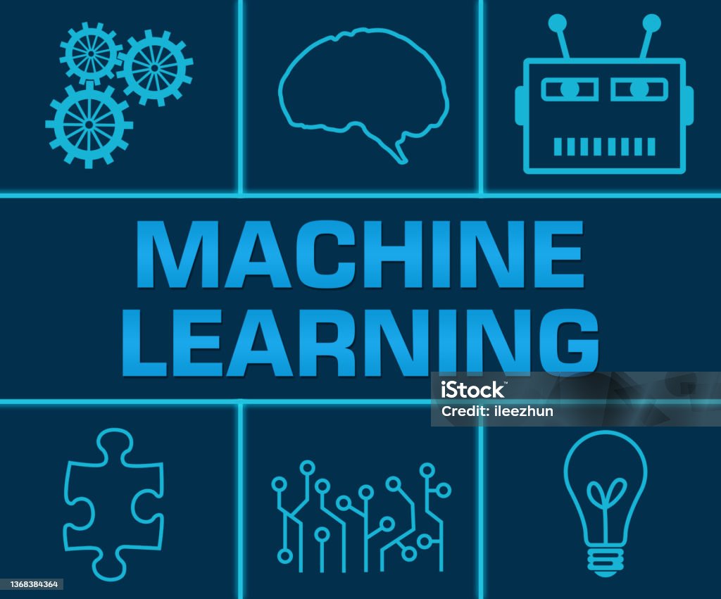 Machine Learning Signs Machine Learning Tech Symbol Blue Neon Grid Stock Illustration ...