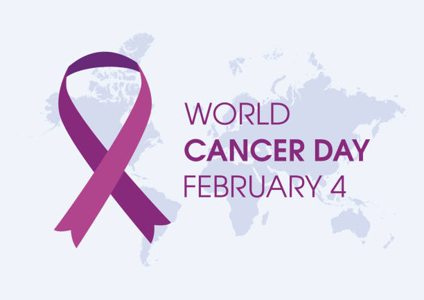 istock World Cancer Day Poster with purple ribbon and world map vector 1368391801