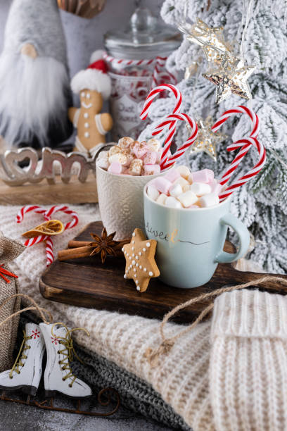 istock Gingerbread with mug of hot chocolate and candy cane. 1368391837
