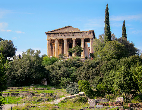 The Temple of Hephaestus (Hephaisteion) on Agora of Athens, well-preserved Doric peripteral temple, built circa V century BC. Greece